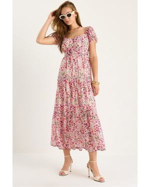 Midi-jurk met hartkraag en bloemenprint