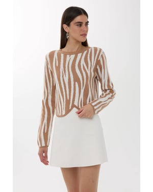 Zebra Print Crew Neck Sweater