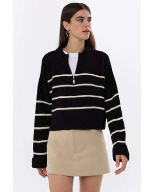 Striped Zippered Knit Sweater