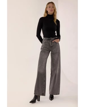 Washed Effect Wide Leg Jeans