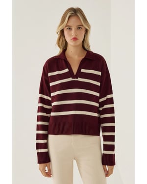 Striped Polo Collar Knit Sweater