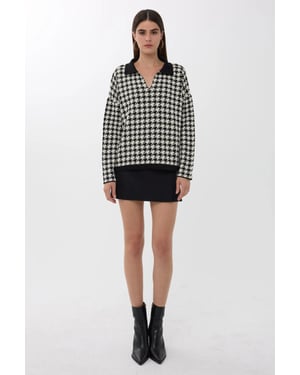 Polo Collar Crowbar Pattern Sweater