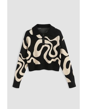 Polo Collar Jacquard Knit Sweater