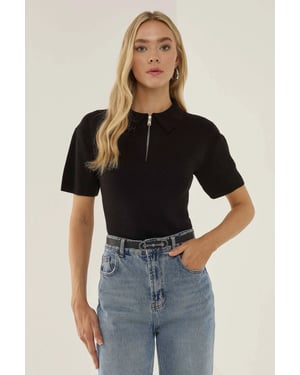 Polo Collar Zippered Sweater