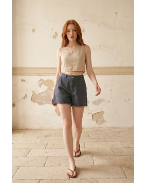 Hoge Taille Wijde Pijp Denim Shorts