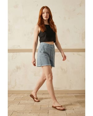 Hoogwaardige brede denimshorts met hoge taille