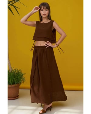 Elastic Waist Skirt-Side Tie Detail Blouse Muslin Set