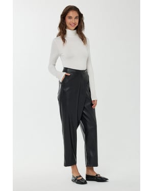 High Waist Faux Leather Short Leg Pants