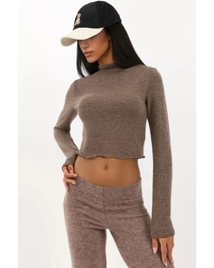 Zachte Textuur Halve Col Crop Blouse