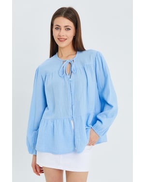 Lange Mouwen Losse Blouse met Strikhals
