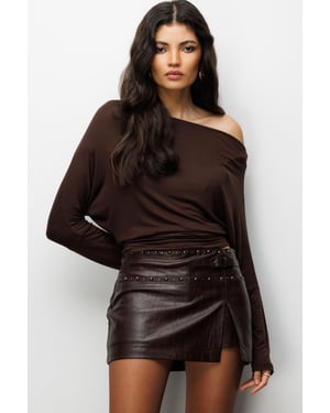 Asymmetrische Kraag Slim Fit Crop Blouse met Uitsnijding