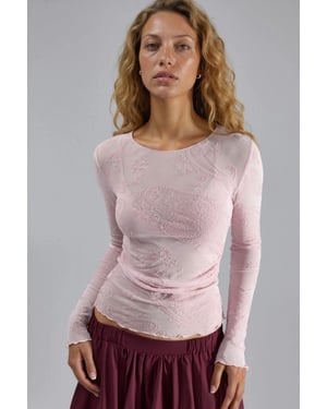 Aansluitende Blouse van Tulle met Lange Mouwen en Flockprint