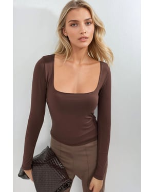 Aangepaste Blouse met Lange Mouwen en Vierkante Kraag