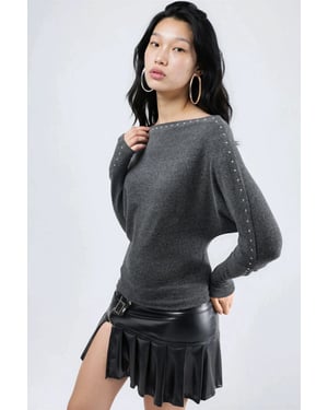 Boat Neck Blouse with Stone Accessory