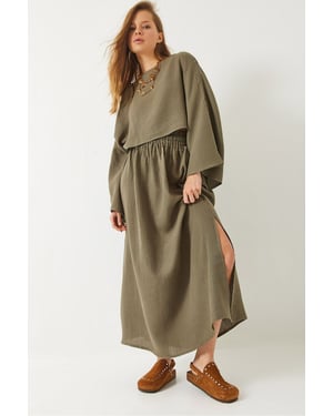 Textuur Blouse en Rok Set met Ronde Hals