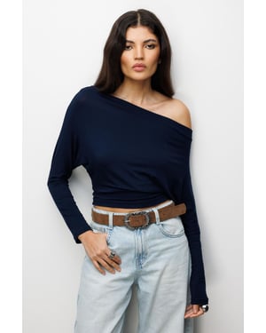 Asymmetrische Kraag Slim Fit Crop Blouse met Uitsnijding