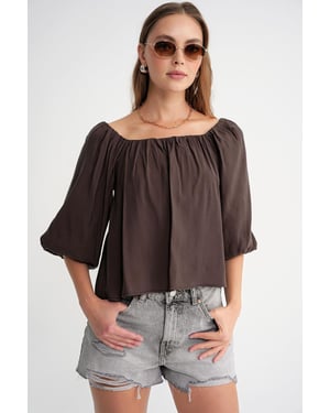 Modal Gemengde Blouse met Madonna Kraag en Rimpeldetail