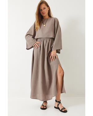 Getextureerde Crew Neck Blouse en Rok Set