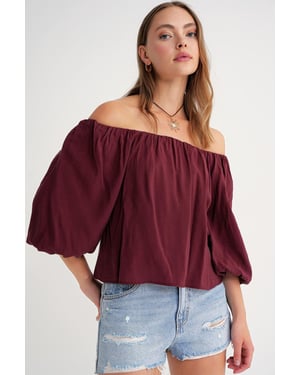 Modal Gemengde Blouse met Madonna-kraag en Rimpeldetails