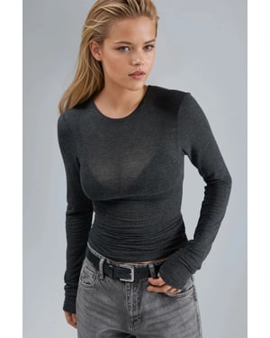 Slim Fit Långärmad Transparent Blus