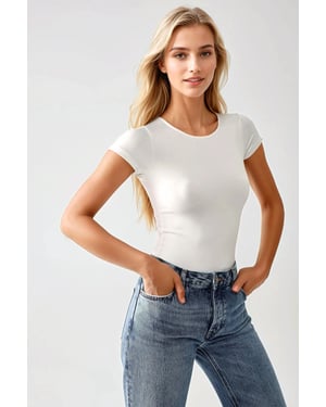 Slim Fit Crew Neck Stickad Bodysuit