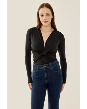 V-ringad långärmad slim fit bodysuit