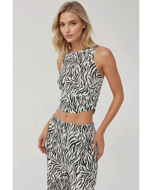 Slim Fit Zebra Print Crew Neck Top