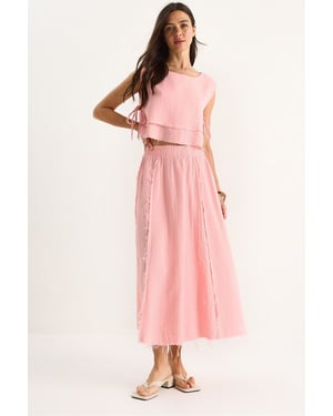 Textuur Blouse & Rok Muslin Stof Twee-Delige Set
