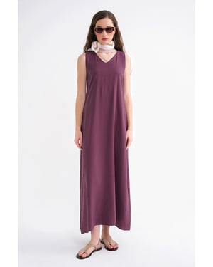 V-hals Mouwloze Maxi-jurk met Pocketen