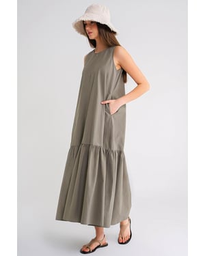 Maxi-jurk met Kraag en Rimpeldetails