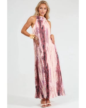 Textuur Abstract Patroon Maxi Jurk met Halterkraag