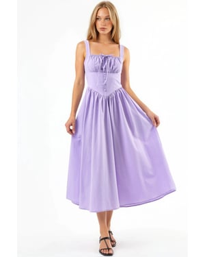 Midi Dress with Square Collar and Button Detail