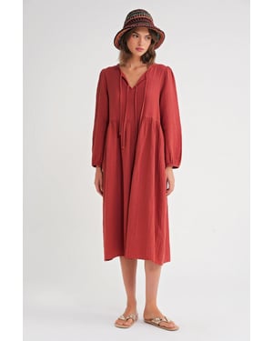 V-hals Midi-jurk met striksluiting
