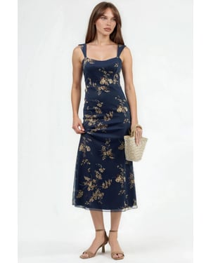 Bloemen Midi-jurk met Hartkraag