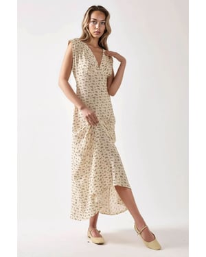 Floral V-hals Midi Jurk