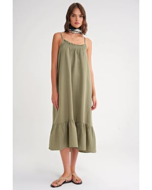 Midi Musselinen Jurk met Ruffle Detail