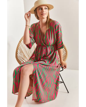 Geprinte V-hals Midi-jurk met Split