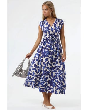 Florale V-hals Midi-jurk met Strikdetails