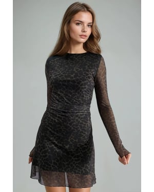 A-Line Leopard Print Mini Dress