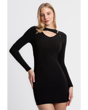 Ronde Hals Uitsnijding Lange Mouwen Mini Bodycon Jurk