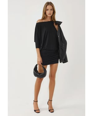 Asymmetrische Kraag Aansluitend Mini-jurk