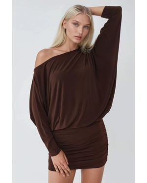 Asymmetrische Kraag Aansluitend Mini-jurk