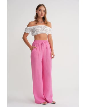 Hoge Taille Geweven Mousseline Stof Broek