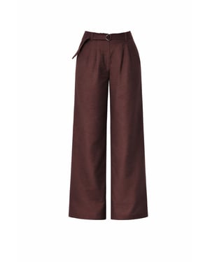 Hoge Taille Geweven Wijde Pijpen Broek met Ceintuur