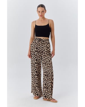 Hoge Taille Luipaardprint Wijde Pantalon