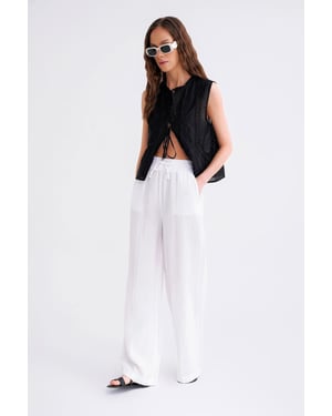 Hoge Taille Textuur Muslin Stof Broek