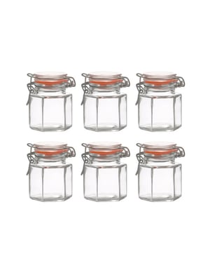 WDMT Zeshoekige weckpotjes 100 ml set van 6 – glazen voorraadpotjes met