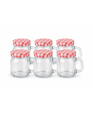 WDMT Glazen jam potjes met handvat 120 ml set van 6 – mini mokken stijl met