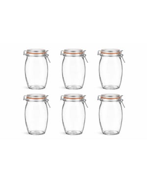 WDMT Weckpotten 1900 ml set van 6 – extra grote glazen voorraadpotten met