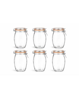 WDMT Weckpotten 1300 ml set van 6 – extra grote glazen voorraadpotten met